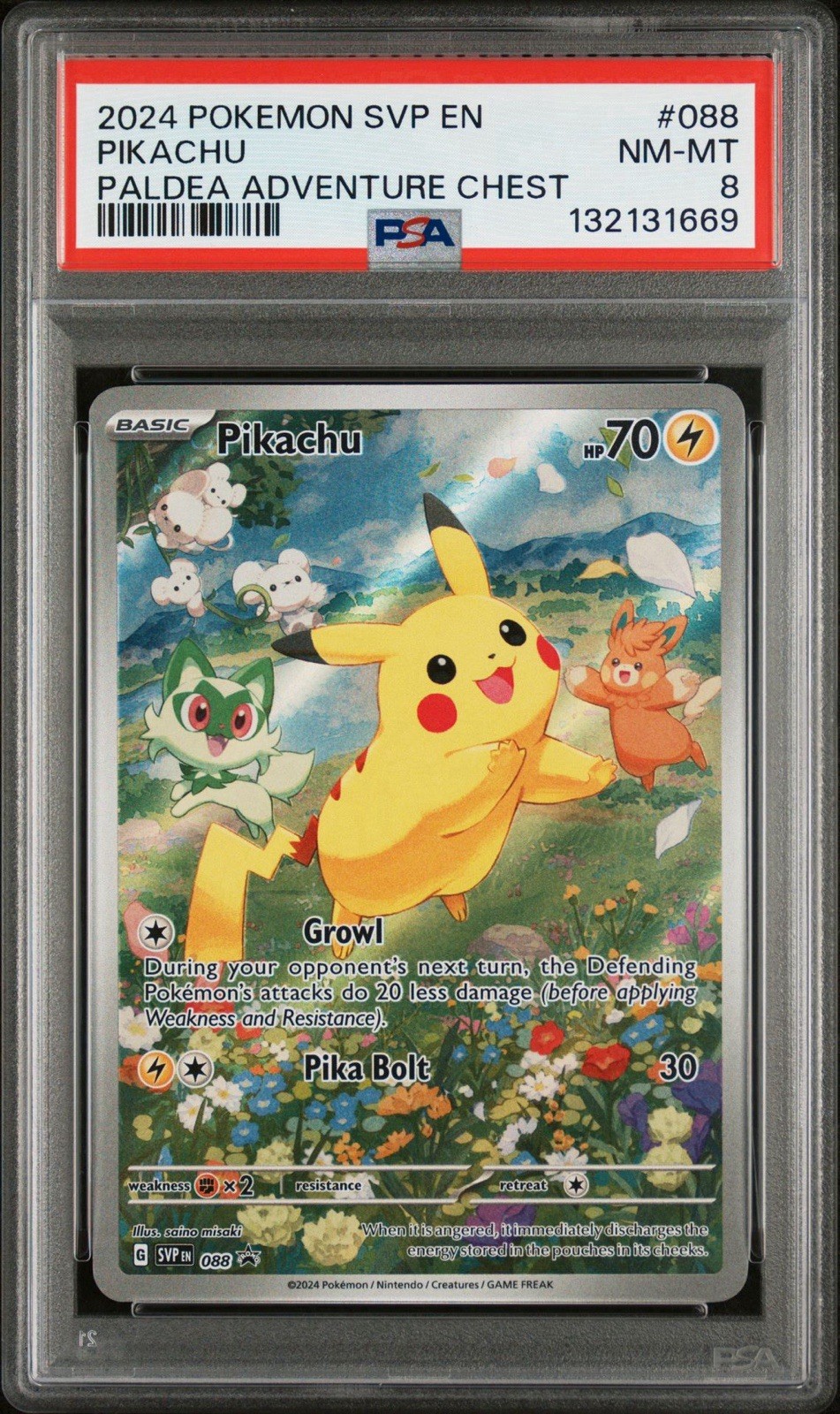 2024 POKEMON SVP EN-SV BLACK STAR PROMO PALDEA ADVENTURE CHEST PIKACHU PSA 8 view 1
