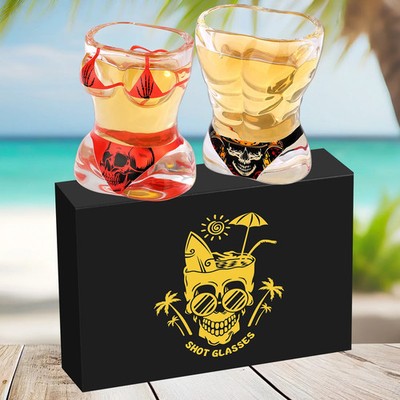 Skull Shot Glasses Set of 2 - Black Red Party Drinkware