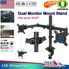 DUAL ARM MONITOR DESK MOUNT BRACKET SPRING ASSITED FULL MOTION FOR 10-27" SCREEN