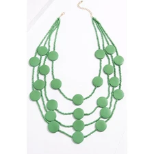 New Boho Green Statement Necklace Seed Bead Wooden Disc Layered Fashion Jewelry