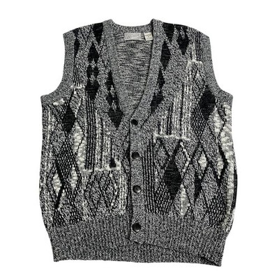 Vintage 90s Y2K Method Sweater Vest Cardigan Mens XL Argyle Preppy Academia