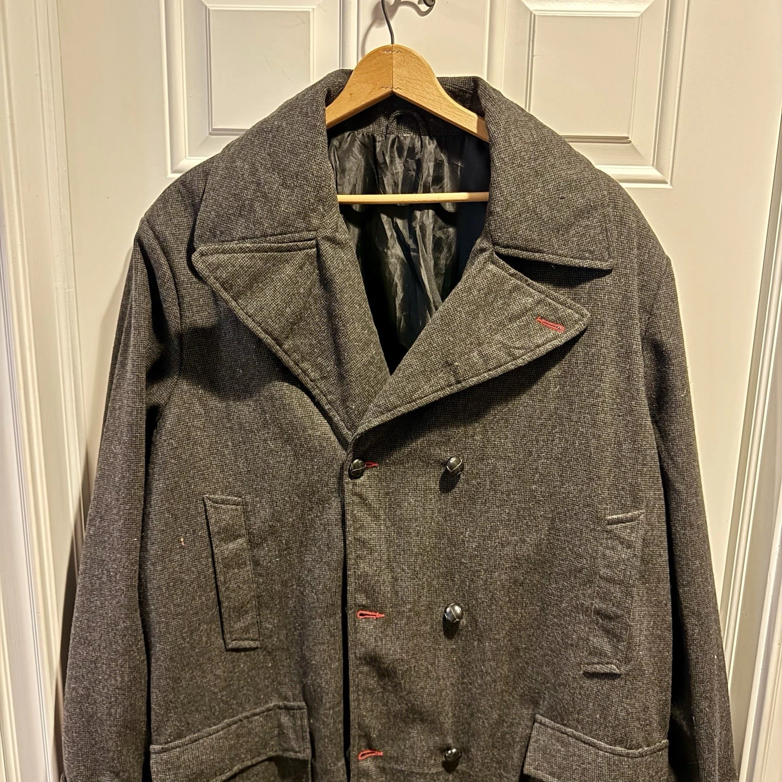Big Tall 3XL Sherlock Holmes Grey Wool Trench Coat Detective Wool Long NO TAGS image 3