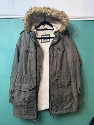Levi's Utility Parka Mantel Damen Large Grün. Kunstfell Kapuze Futter. J1045