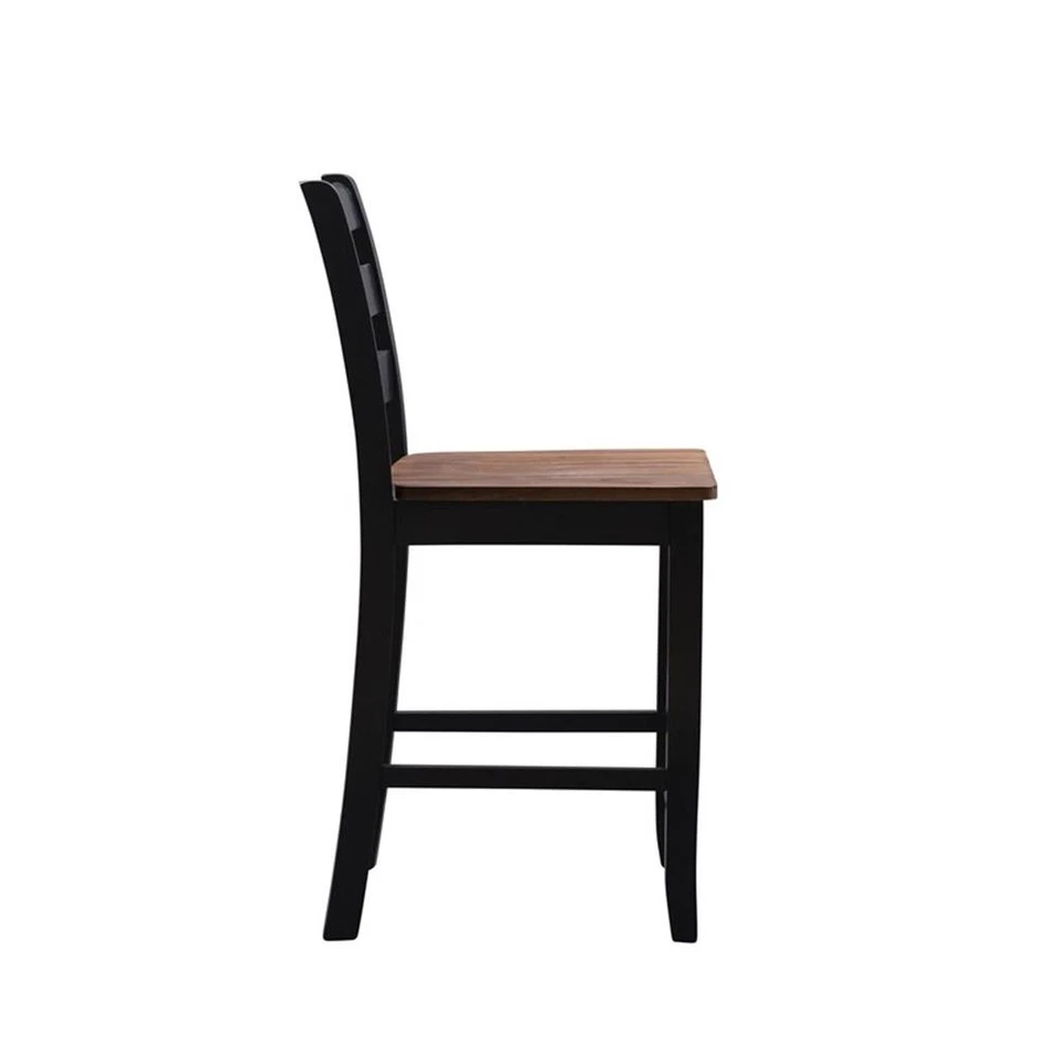 Linon Cain 2 Tone Wood Ladder Back 24.5" Counter Stool in Rustic Black - Image 4 of 4