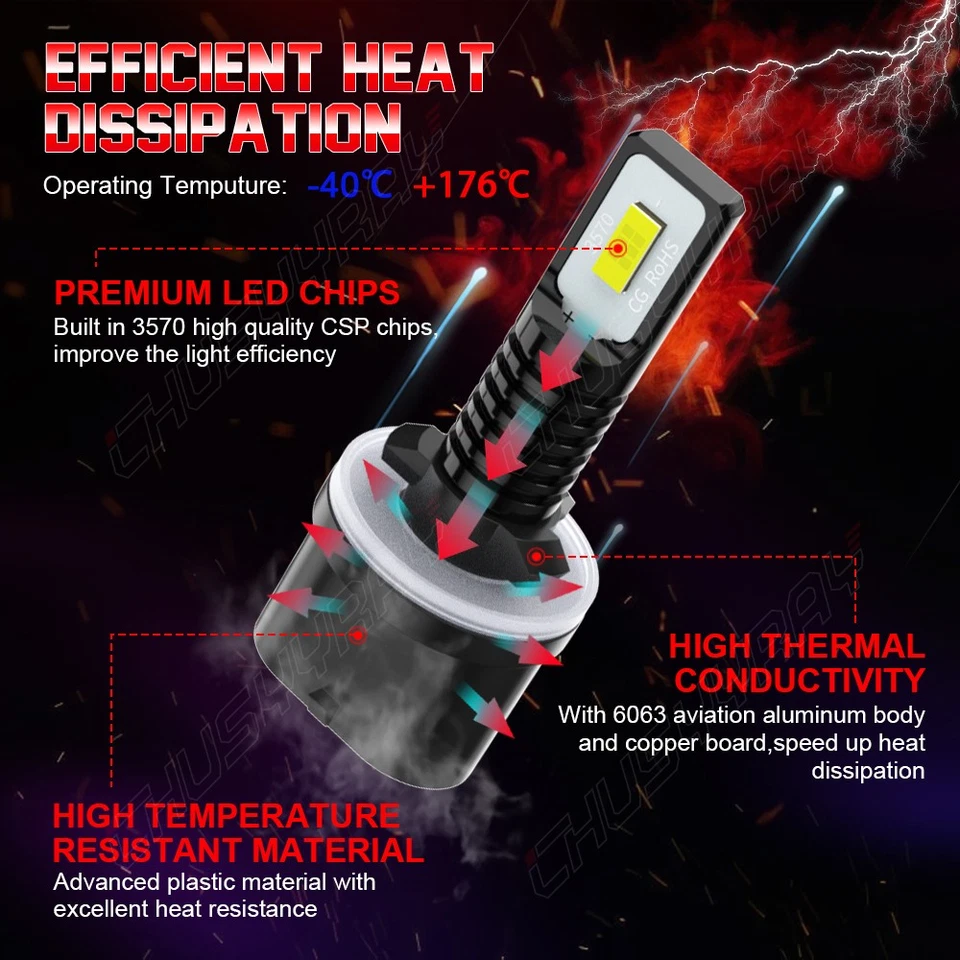 FOR Chevy Cavalier 2000-2005 6000K LED Headlight High/Low Fog Light Bulbs Combo - Image 3 of 4