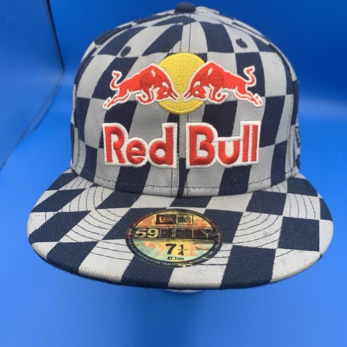 Cappello da corsa Red Bull RARO New Era 59Fifty a righe nero berretto aderente 7 1/4 - Foto 4 di 14