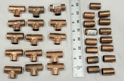 1/2" Copper CXC Sweat/Solder Pressure Fittings Lot Couplings 15 & Tees (15) NOS