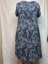 Tahari NEW Paisley Wedding Guest Dress XL Blue Stretch Short Sleeve