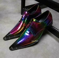 Wedding Mens Dress Formal Leather Shoes Metal Pointy Toe Shiny Party Business