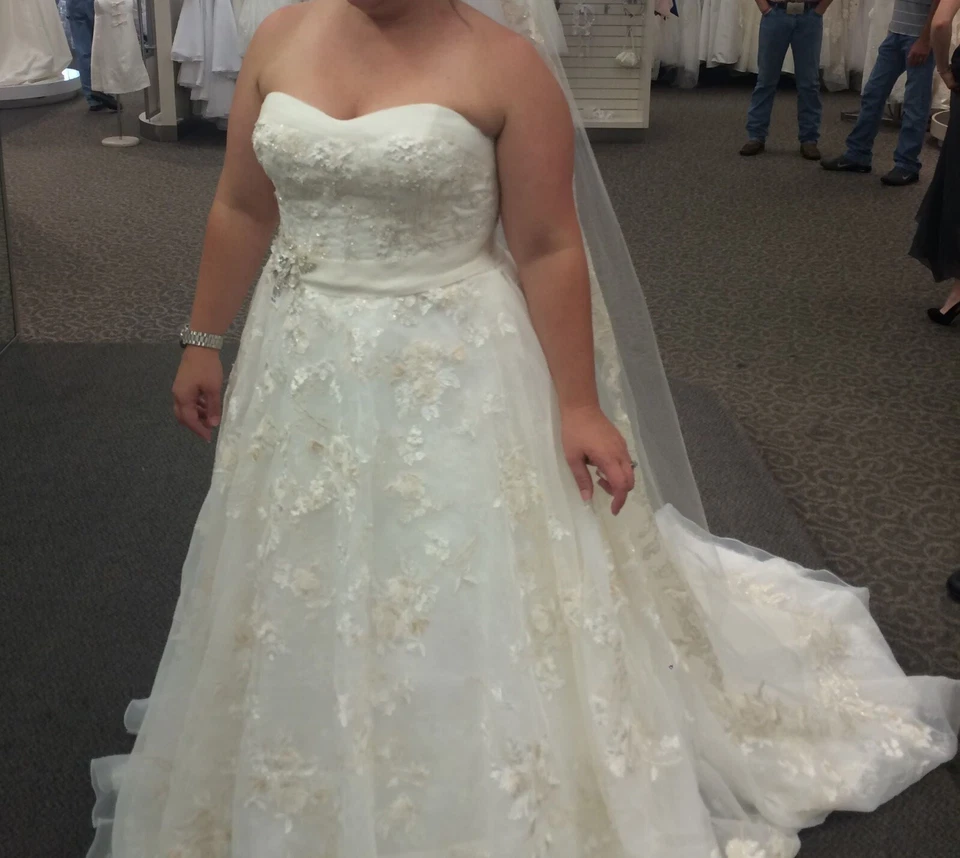 Oleg Cassini Wedding Dress With Veil Size 12 Inspected & Cleaned Cwg700 Cream - Image 4 of 4