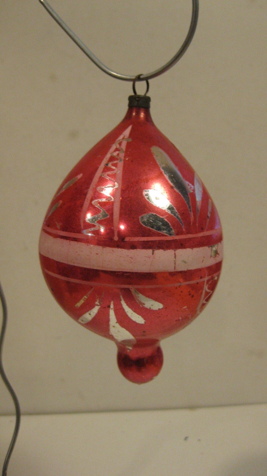 Vintage Christmas German Mercury Glass Pink Teardrop Ornament Hand  Painted