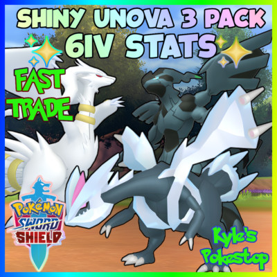   6IV SHINY RESHIRAM + ZEKROM + KYUREM 3 PACK   POKEMON SWORD & SHIELD EV'D  