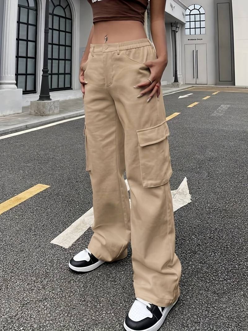 Solid Cargo Pants, Casual Every Day Pants, Women's Clothing UK