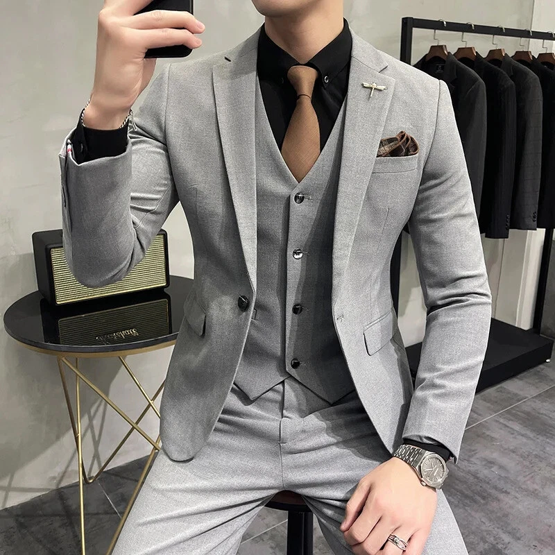 (Chaqueta + Chaleco + Pantalones) Traje Informal Boutique Para Hombre Conjunto de 3 Piezas Vestido de Novio Vestido de Boda Foto 4 de 4