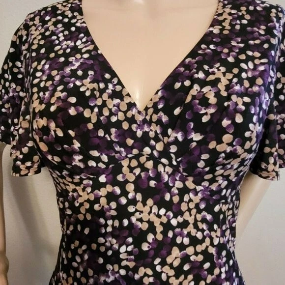 Vestido De Colección Simulado Envolvente Negro/Púrpura Punteado Imperio Cintura Cuello en V Para Mujer Talla M CAPAS Foto 4 de 4