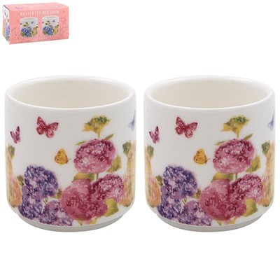 2 Stück Keramik Gekocht Eierbecher Servierer Halter Fine China Schmetterling Blüte Floral