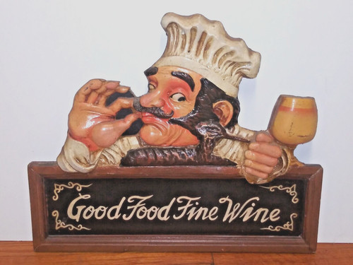 Vintage 3D Sign Restaurant Bar-GOOD FOOD  FINE WINE- 18 1/2” Wide X 15 1/2” Tall
