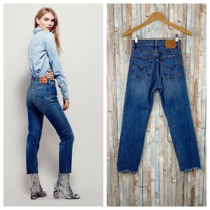 wedgie high waist raw hem straight leg jeans