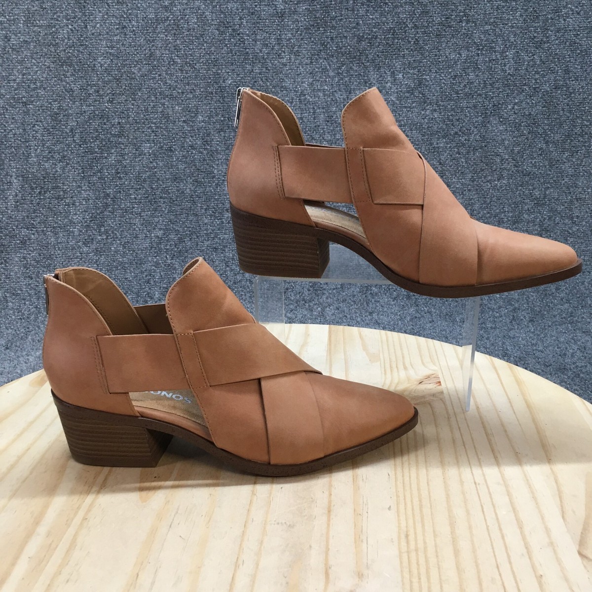 Sonoma Boots Women M Ankle Booties Brown Faux Leather Round Toe Cuban  Casual