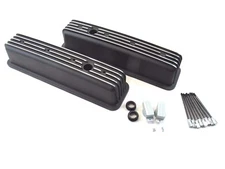 Chevy 350 383 Tall Alum. Finned Center Bolt Vortec Valve Cover Black E41021BK