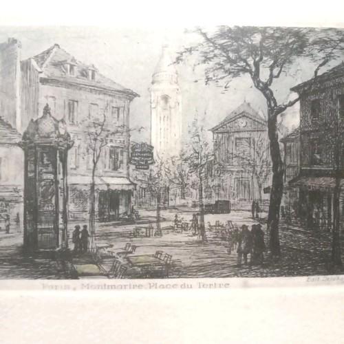 Montmartre Place du Tertre Paris Eau-forte Originale Ancienne sous Cadre - Picture 4 of 8