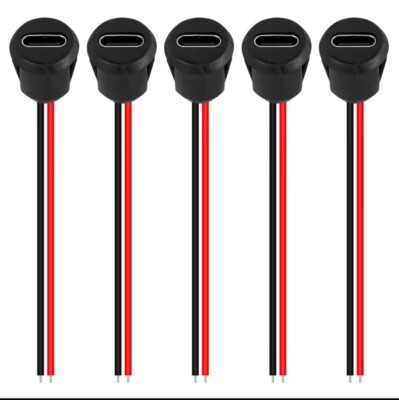 5 Pcs USB Type C Connector Female Socket 2P Charging Interface with Welding Wire