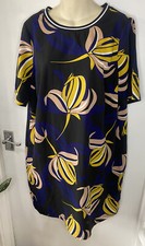 M&S shift smock dress - black, blue, mustard floral size 18 plus size boho