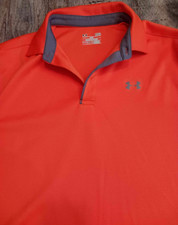 Under Armour Heatgear Shirt Mens Large Orange Solid Polo Short Sleeve Button
