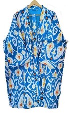 women winter wear Ikkat Print Blue Indian 100 cotton kantha mid length Jacket