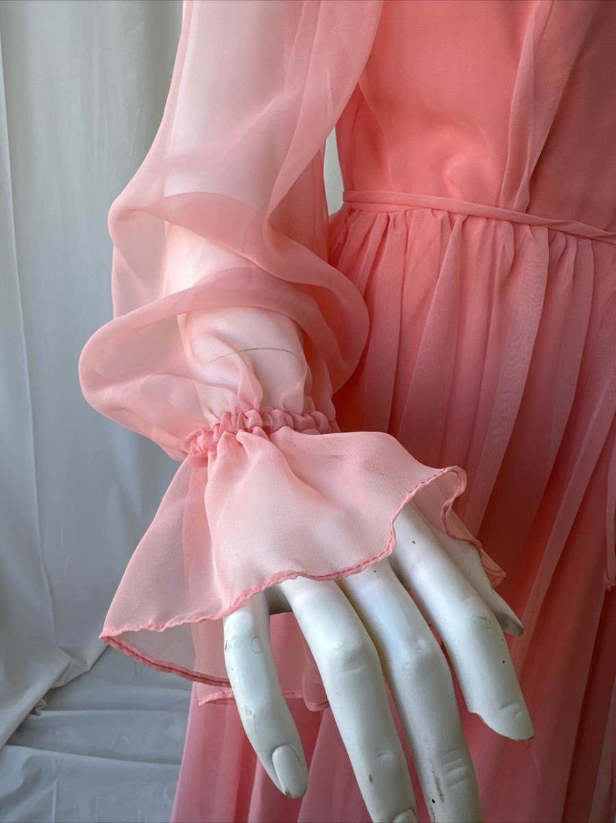 Vintage '70s Peach Dress Maxi Formal Long Sleeves sz Medium | eBay Vintage '70s Peach Dress Maxi Formal Long Sleeves sz Medium | eBay