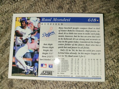 Raul Mondesi 1993 Score Rookie Prospect Baseball Card #618 Los