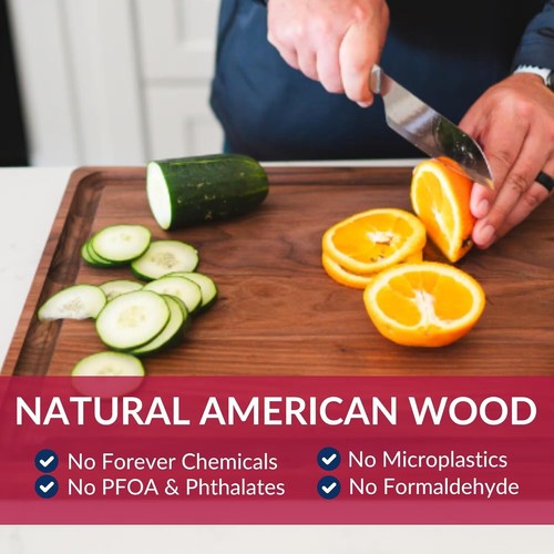 Knife-Friendly Sustainable Walnut Cutting Board 20"x15" for Effortless Food Prep - Picture 4 of 11