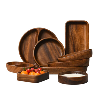 Creative Wood Plate Home Restaurant Fruit Plate Snacks Salad Bowl Sushi Tray