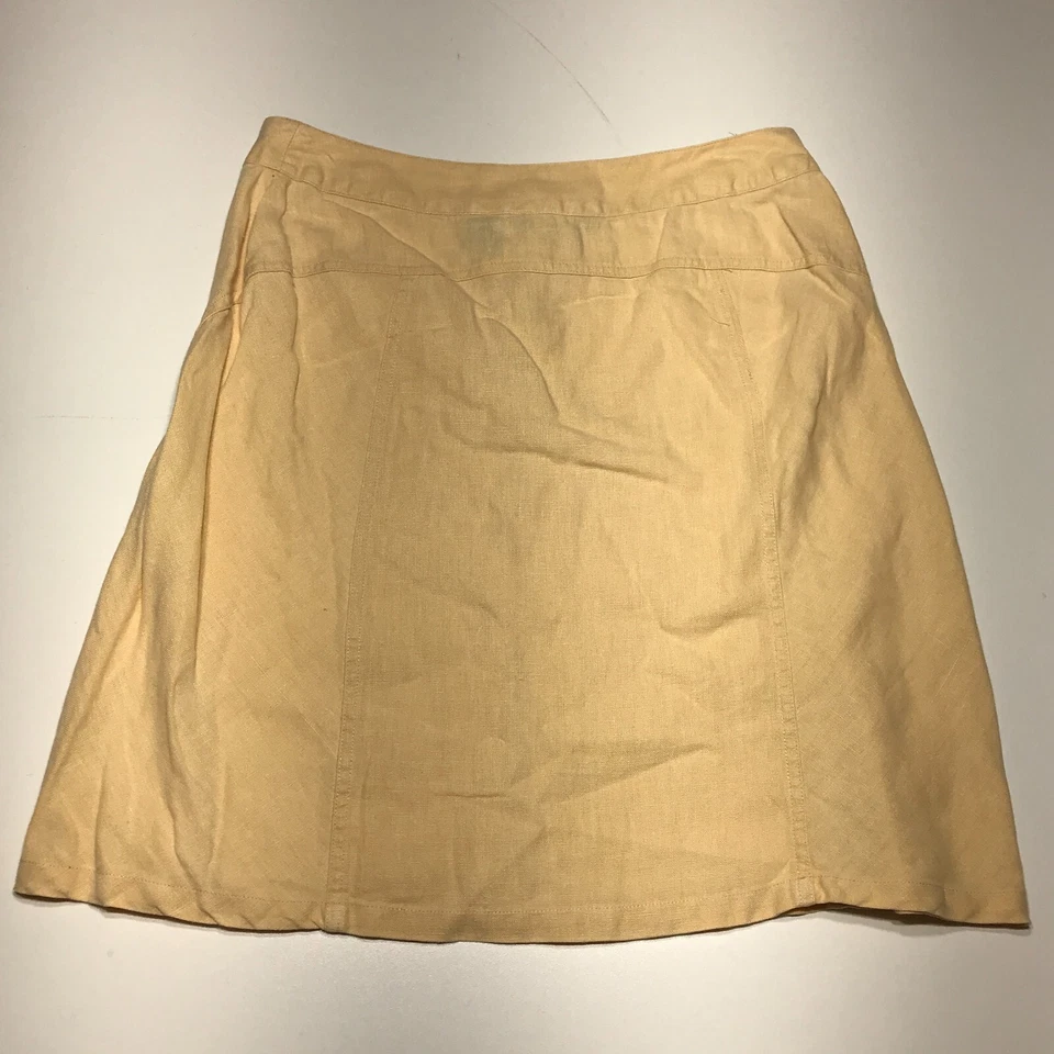 Falda Hillard & Hanson para mujer talla 6 amarilla 100 % lino línea A hasta la rodilla Foto 2 de 4