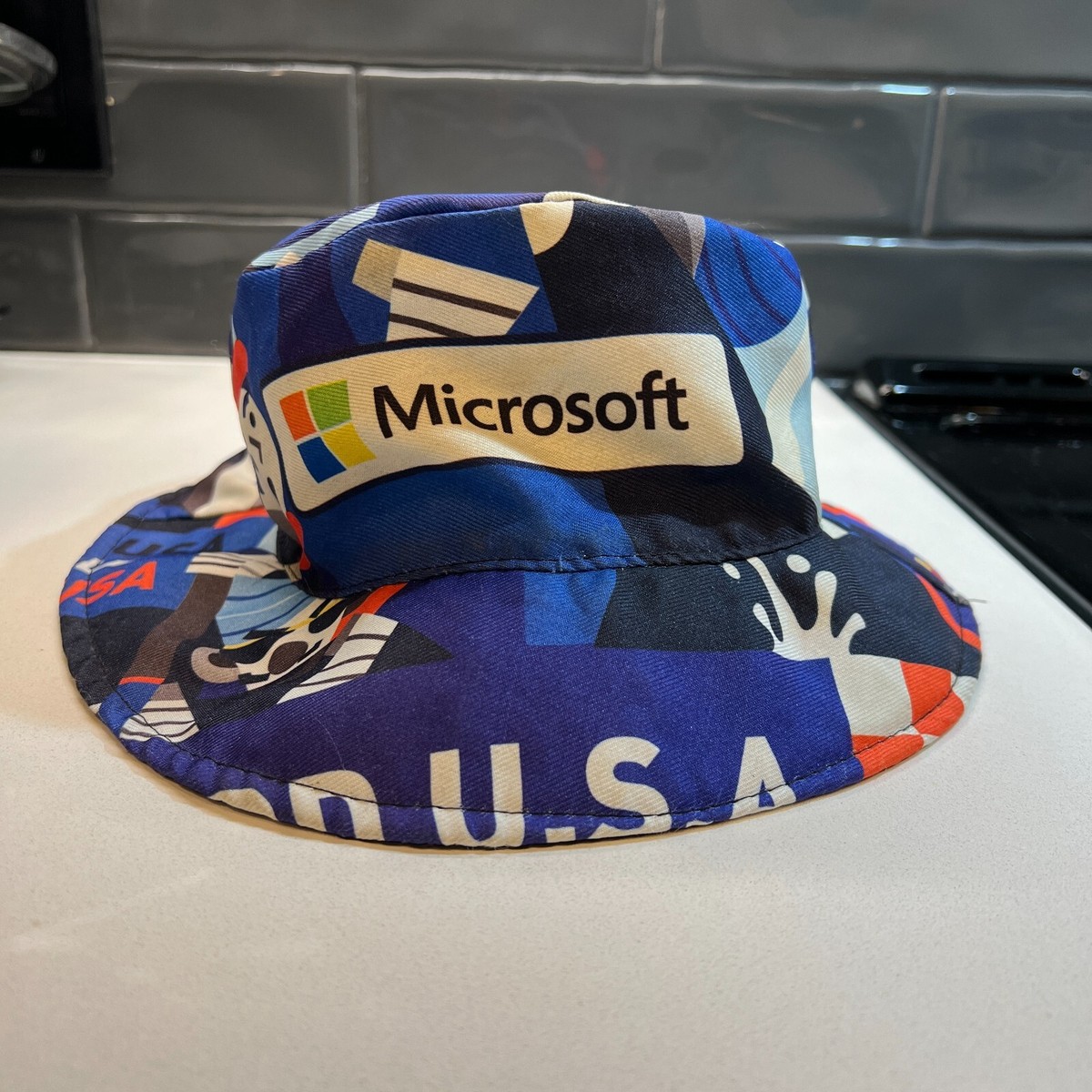 VTG Microsoft Bucket Hat USA Olympics USMNT Soccer Blue Multicolored