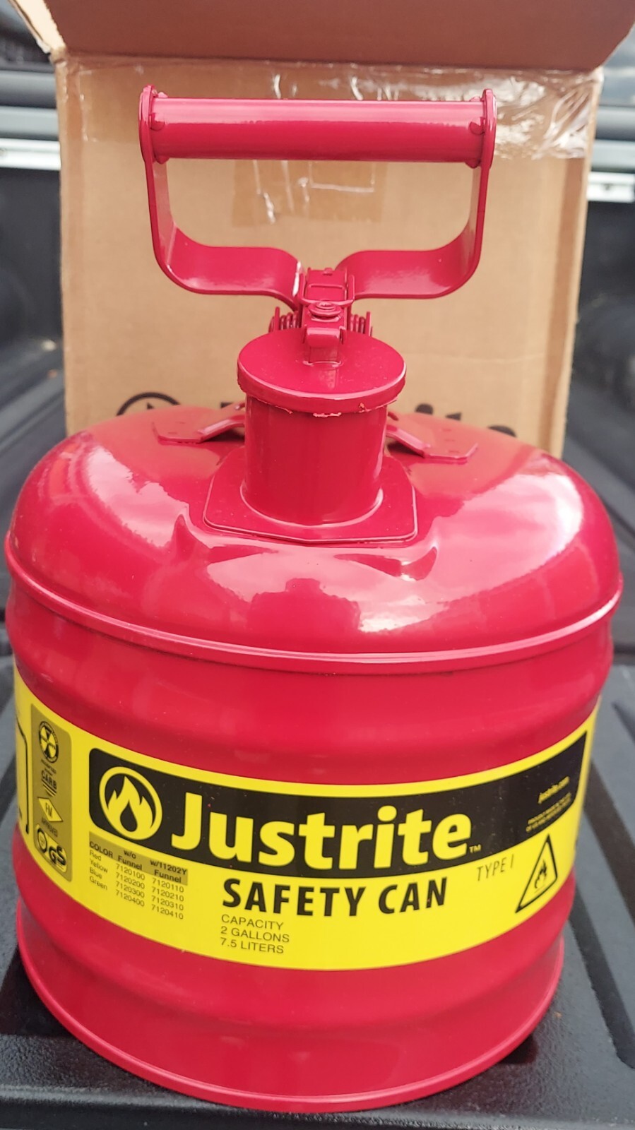 NEW JUSTRITE 7120100 USA MADE 2 GALLON STEEL TYPE 1 SAFETY GAS FUEL CAN
