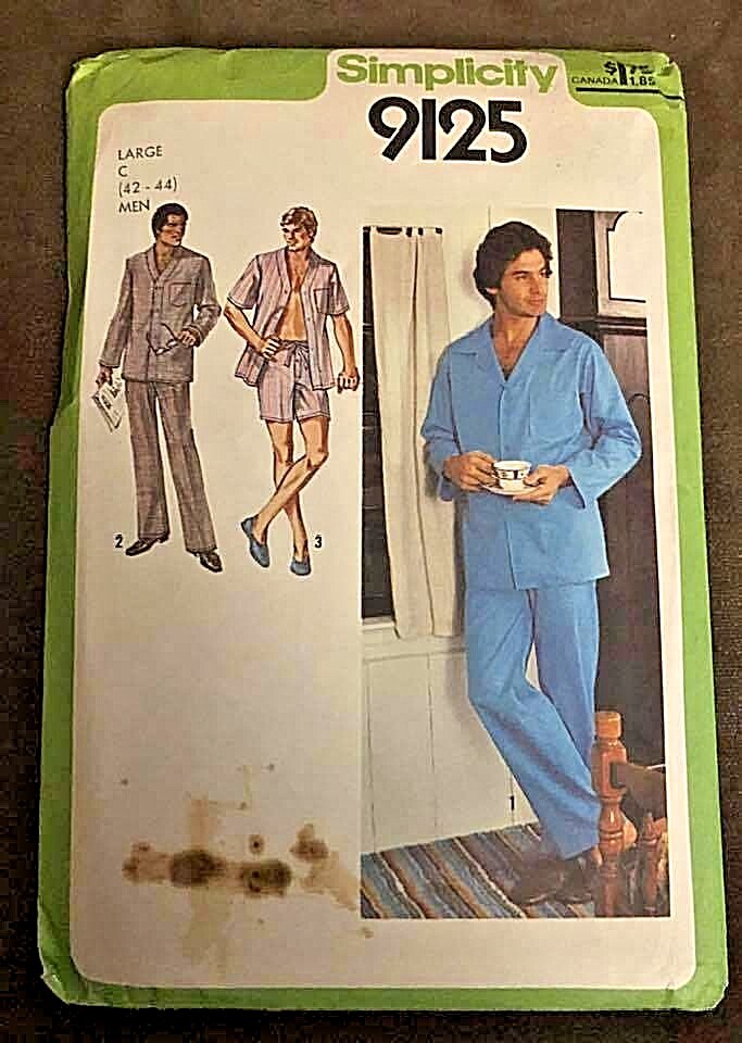 Vintage Simplicity 9125 Men's Pajamas Pattern - Size L (42-44