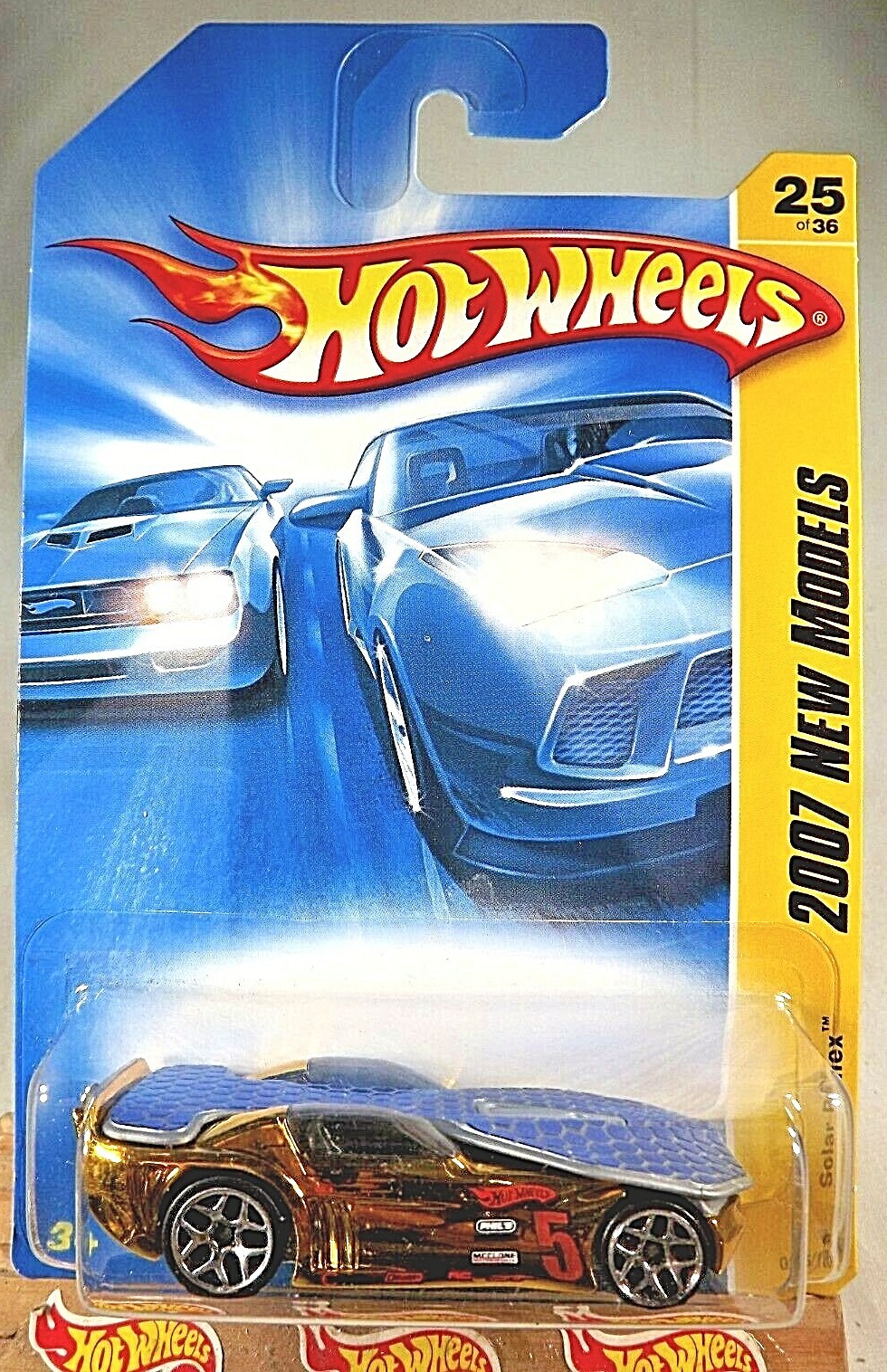 2007 Hot Wheels #25 New Models 25/180 SOLAR REFLEX Gold w/Chrome 5Y Spoke Wheels
