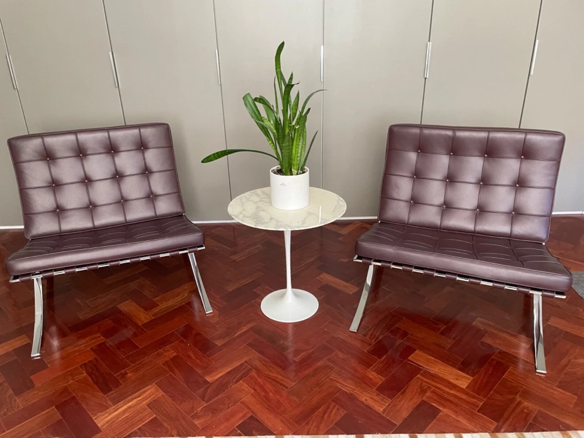 Pair of Mies van der Rohe Knoll Stainless Steel Leather