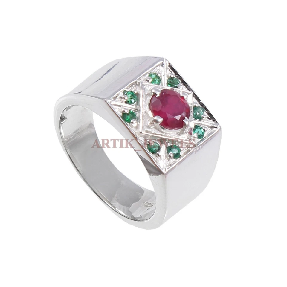 Erhitzter Rubin- Und Onyx-Edelstein Mit 925 Sterlingsilberring Für Herren #1470 - Bild 3 von 4