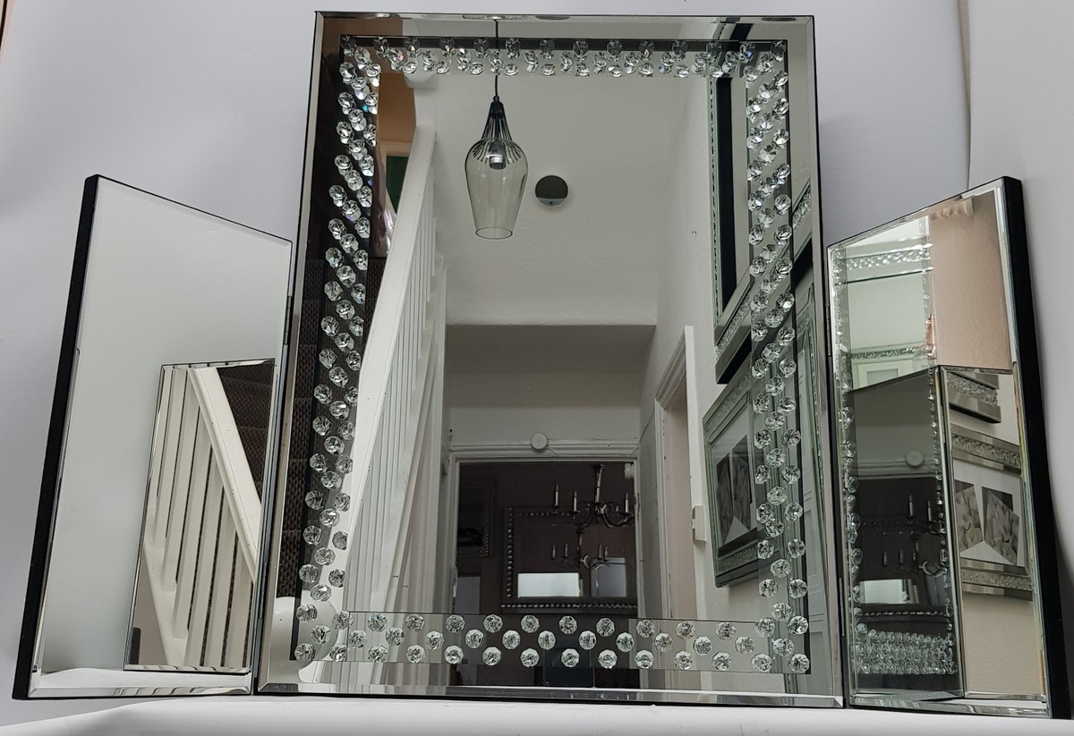 Silver Dressing Table Mirror Floating Crystal Effect Elegant Bling | eBay