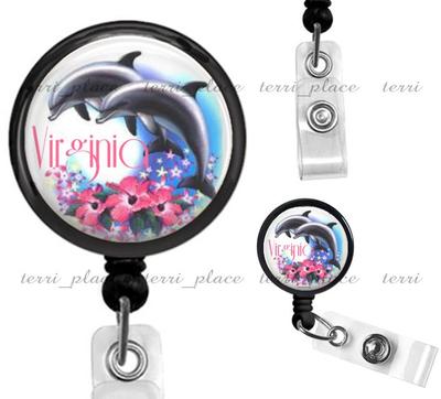 Custom Dolphins Personalized Clip On Retractable Identification Badge Reel ID09