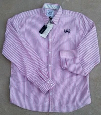 New Buffalo David Bitton Men's Vintage Long Sleeve Striped Shirt NWT XL Pink