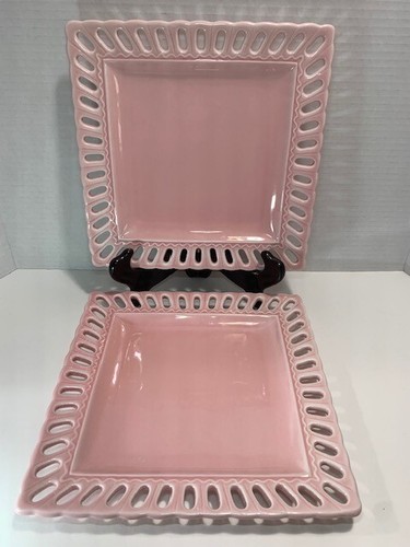 2 "Prissy Plates" Square Pink Scalloped And Decorative Edge Design 9" Hangable - Picture 3 of 11
