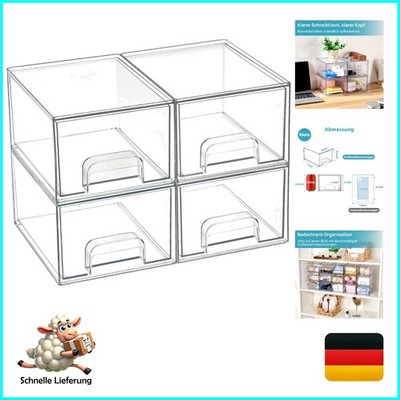 Vtopmart 4er Set Acryl Organizer Schubladen Stapelbar transparent mit 32 Anti...