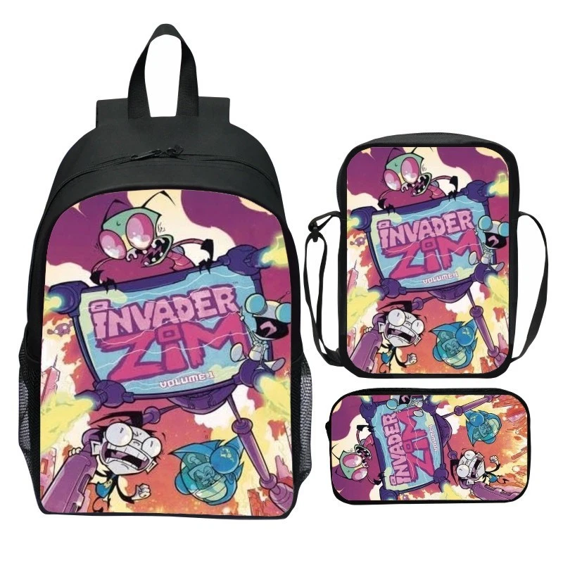 Invader ZIM Alien Cosplay Kids Backpack Set with Lunch Bag Pencil Case