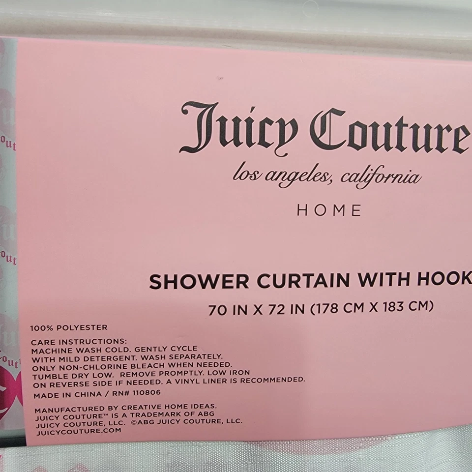 NUEVA CORTINA DE DUCHA JUICY COUTURE Tela Con GANCHOS 70x72 JC Corazones Rosa Metálico Foto 3 de 4