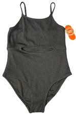 Girls Swimsuit Wonder Nation 1 Piece Black Soot Ribbed Size M 7/8 UPF 50 NWT
