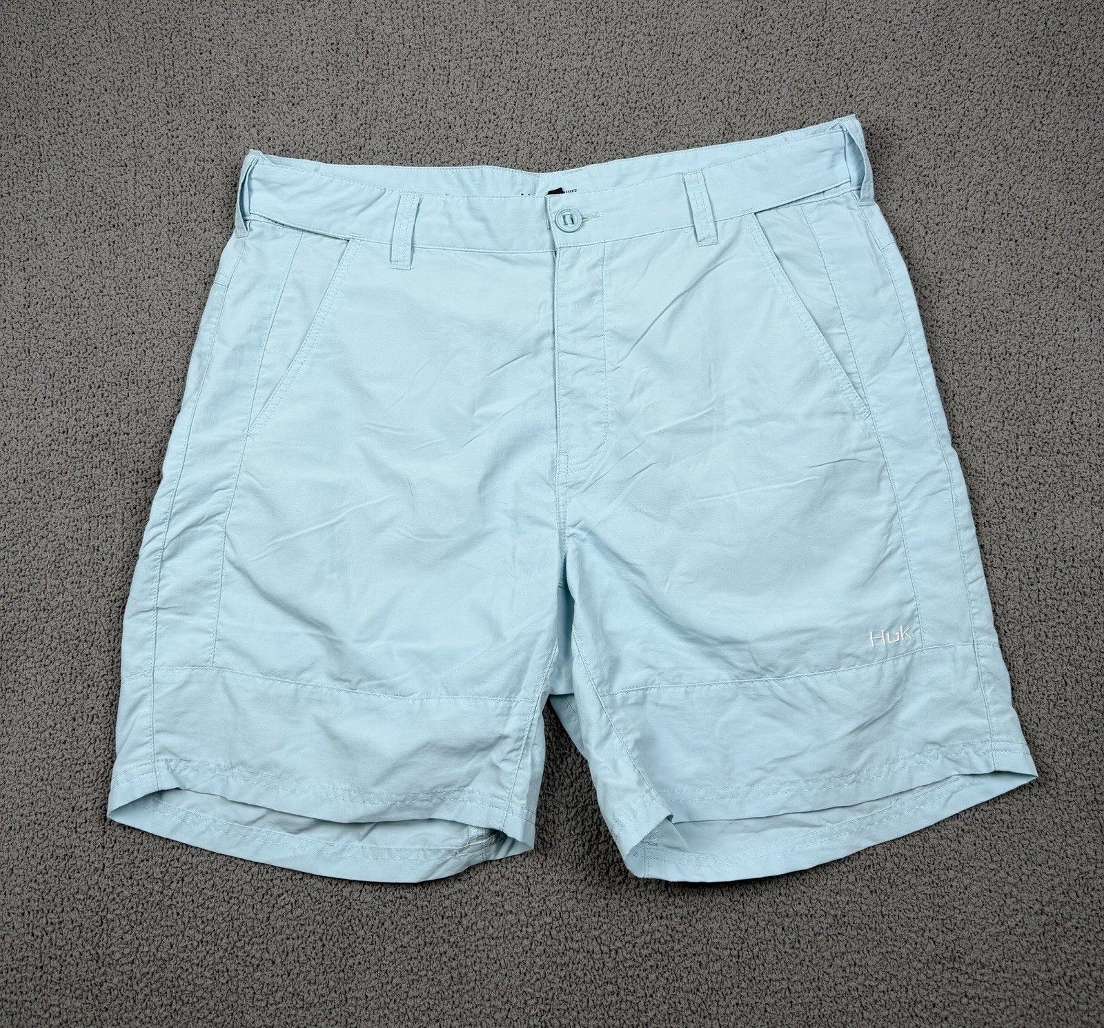 Huk Shorts Mens 2XL Blue Cargo Fishing Performance Stretch Zip Pockets Basic