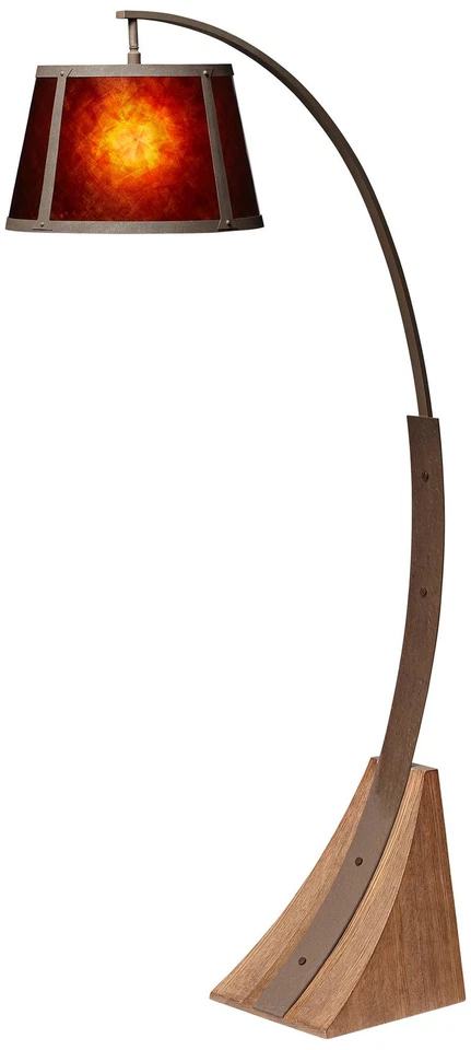 Mission Arc Floor Lamp with USB Port 66 1/2" Tall Dark Rust Amber Living Room - Image 2 of 4